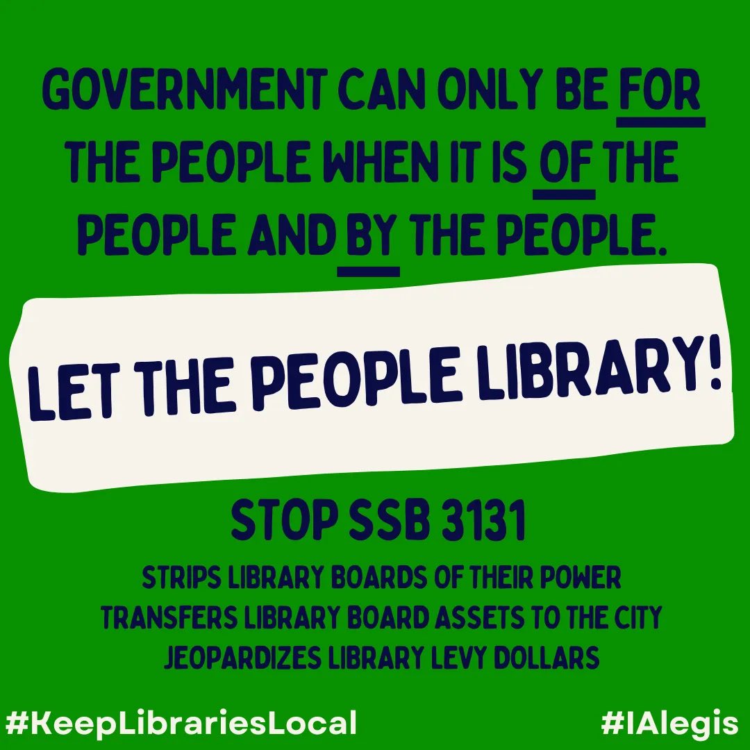 GeometricRabbit's tweet photo. Government can only be for the people if it is also of the people and by the people. We must let the people library. We must remember (and answer) the calls to build, to restore, and to governance together.
https://t.co/PHEUCa1Ful
#ialegis #KeepLibrariesLocal https://t.co/BsEdrsK79B