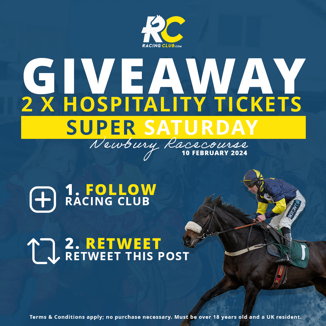 🚨 Giveaway! 🚨

𝗪𝗜𝗡 2 x Hospitality Tickets To Super Saturday at <a href="/NewburyRacing/">Newbury Racecourse</a> on 10th February 2024 🏇🥂

🏆 To Enter: RT this post &amp; Follow <a href="/Racingclubvip/">Racing Club</a>

Comp closes at 12 pm on 6th February. 18+, T&amp;C’s apply: racingclub.com/terms-and-cond…

#Competition #Win #Giveaway #Free