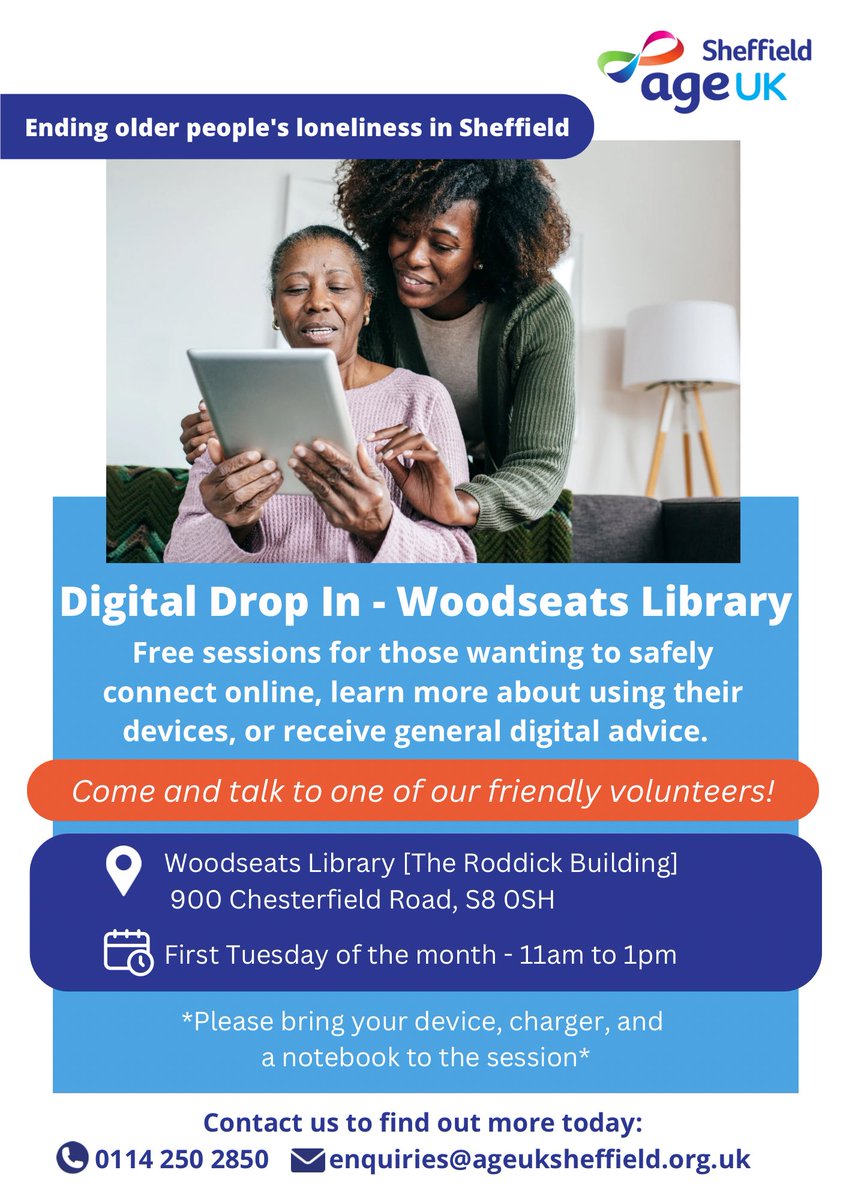 Have friends or family who need support navigating the digital world?Our friendly volunteers are here to help! We run sessions at Woodseats as well as at a range of other welcoming locations - click this link below to find out more. ageuk.org.uk/sheffield/our-…