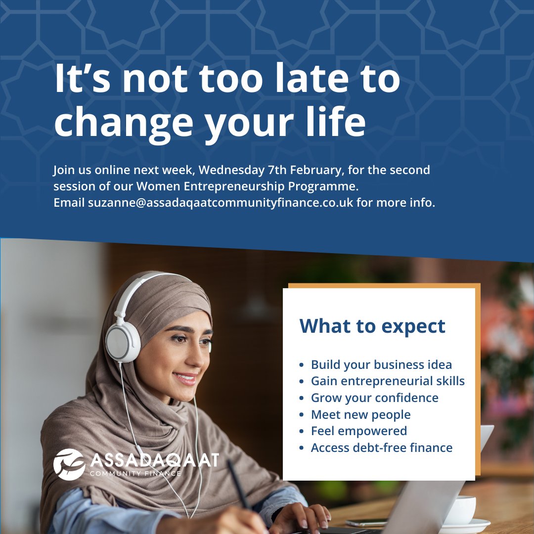 It's not too late - our Women Entrepreneurship Programme may have started, but you can still join us next week for our second session. You deserve the chance to change your life. Get in touch to find out more.

#entrepreneurship #womeninbusiness #femaleempowerment