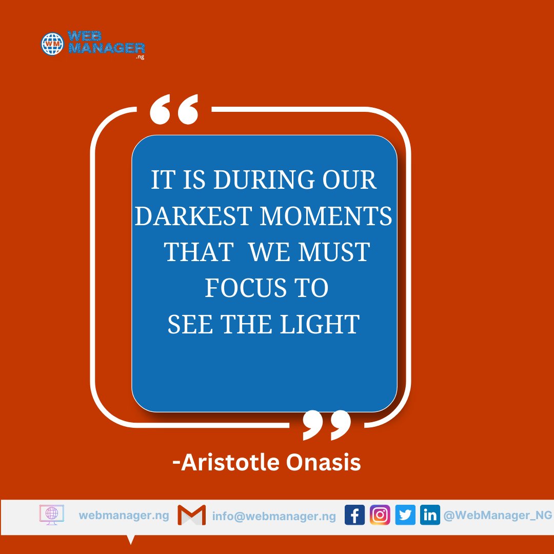 WebManager_NG's tweet photo. "It is during our darkest moments that we must focus to see the light".
For more information ,visit http:/WebManager.ng #webhosting #ICTMagic #Webdevelopment #WebhostingWizard #WebManager #DigitalDomination #TechTales #NaijaTechGurus. https://t.co/Njnc8sYXVr