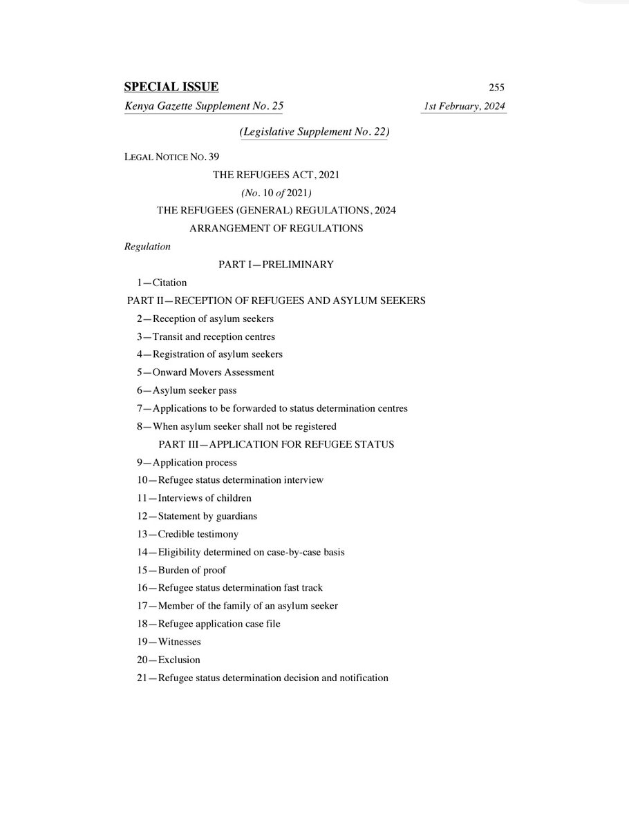 Department of Refugee Services (@drskenya) on Twitter photo Govt gazettes Refugee Act 2021 Regulations (Legal Notice No. 39, 1/02/2024), ensuring full implementation, enhanced rights & inclusion of refugees in Kenya.<a href="/burugu_j/">J.N. Burugu</a> <a href="/BurenCaroline/">Caroline Van Buren</a> #RefugeeActRegulations Govt gazettes Refugee Act 2021 Regulations (Legal Notice No. 39, 1/02/2024), ensuring full implementation, enhanced rights & inclusion of refugees in Kenya.<a href="/burugu_j/">J.N. Burugu</a> <a href="/BurenCaroline/">Caroline Van Buren</a> #RefugeeActRegulations