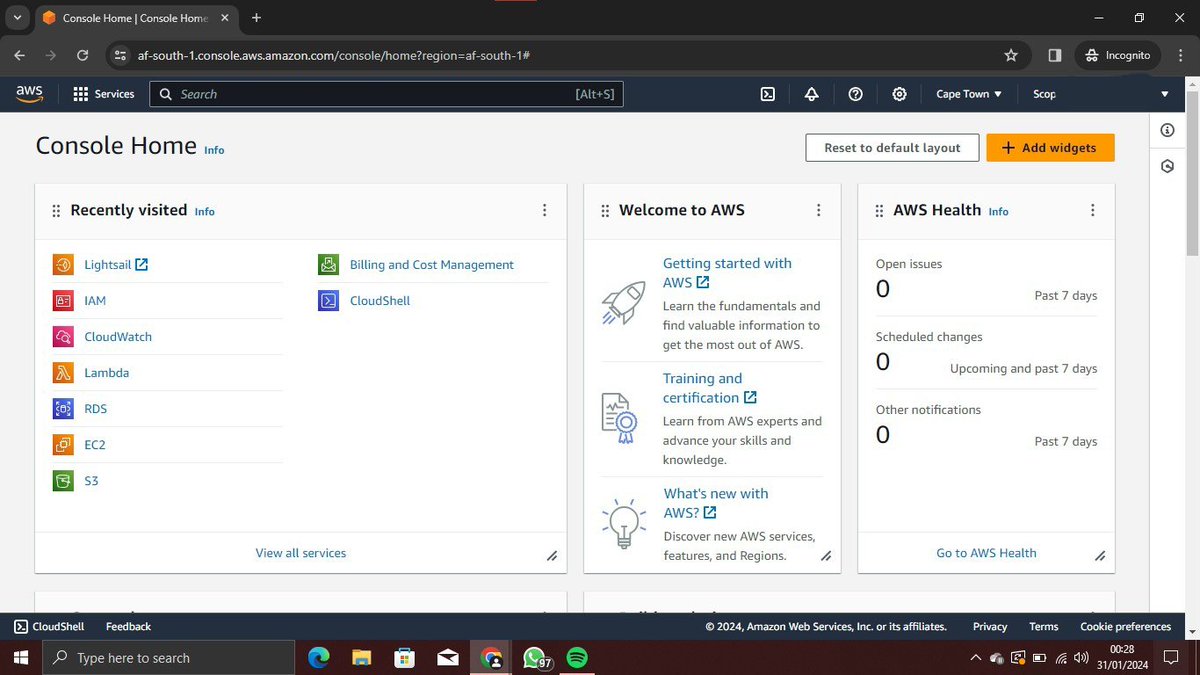 Gods_Favour778's tweet image. Might sound funny, but am I the one who changes my AWS region to Cape Town cause it's nearest to me. It's recommended, and now that's the first thing I change whenever I restart my PC. #Aws #cloud_computing