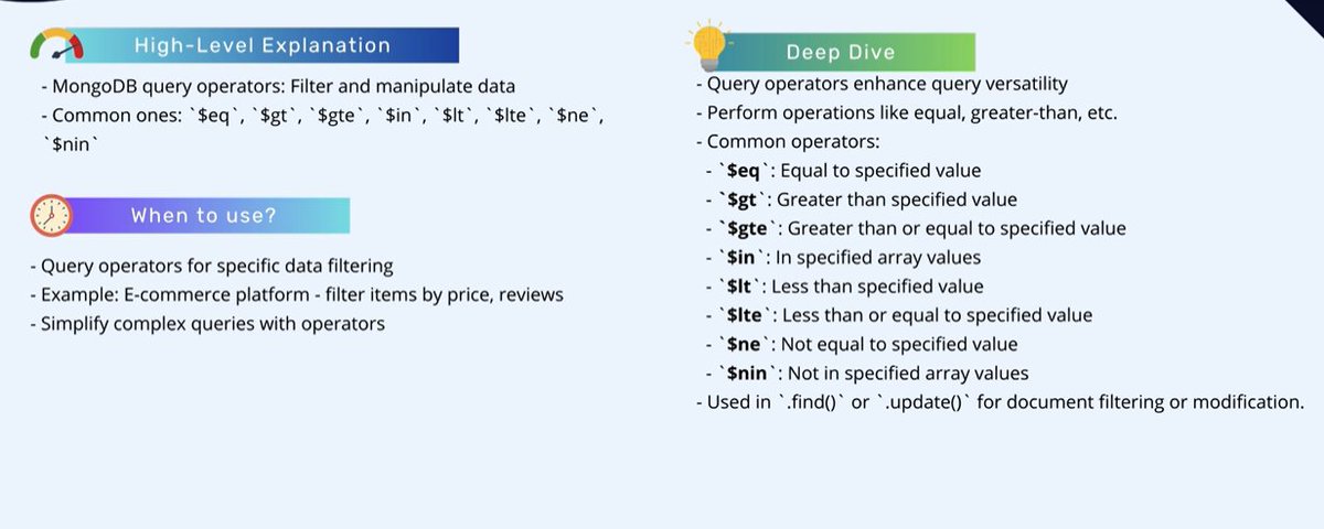 MongoDB just got more fascinating! Explored query and logical operators today, unlocking advanced data querying powers. From precise searches to complex data manipulations, the possibilities are endless!  #MongoDB #DataQuerying #TechSkills