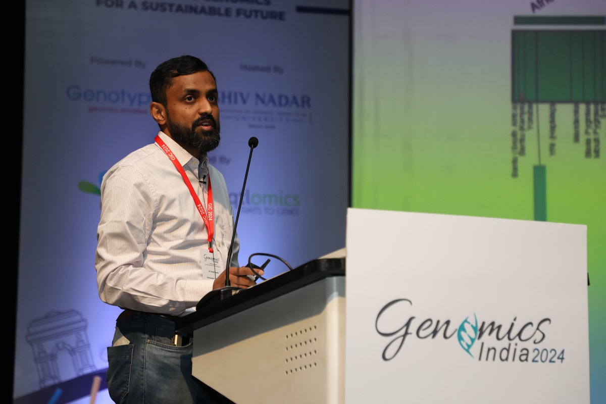 ShivNadarUniv's tweet photo. Dr. Vinod Scaria, Senior Consultant, Vishwanath Cancer Care Foundation, speaking at the Genomics India Conference  2024.
@Genomics_India 
#GIC2024 https://t.co/w1TyAJRBEF
