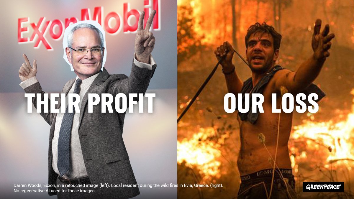 greenpeaceusa's tweet photo. BREAKING: Exxon, one of the world’s biggest polluters just announced a WHOPPING $36 BILLION in earnings for 2023 — Earth’s hottest year on record. 🔥👎 https://t.co/dRzi5QsR7Y