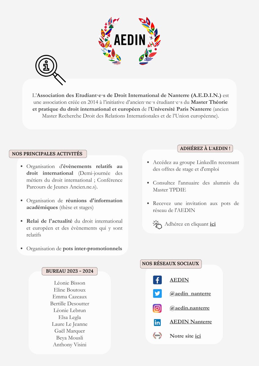 L’AEDIN est ravie de vous présenter la troisième édition de sa newsletter pour la période de janvier à avril 2024 ! 🗞️

Bonne lecture !

Vous pouvez également retrouver cette newsletter sur le site de l’Aedin !

4/4
