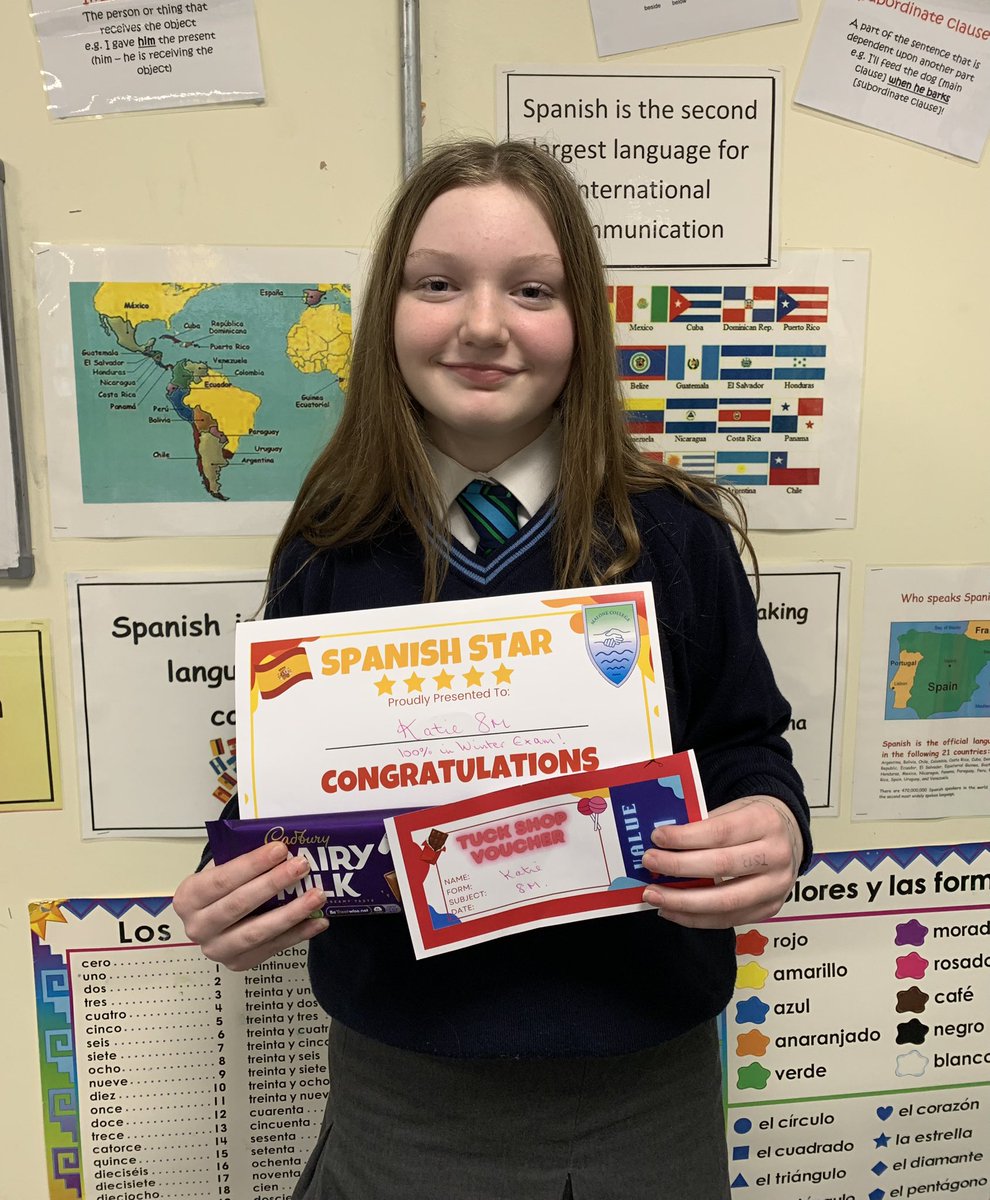 malonelanguages's tweet image. Well done to our Winter Spanish Stars 🇪🇸🌟 Y8 Katie, Y9 Khyran &amp;amp; Maja, Y10 Maisyn &amp;amp; Ali and Y11 Bob, 4 of whom achieved 99 or 100% in their exam 👏🤩