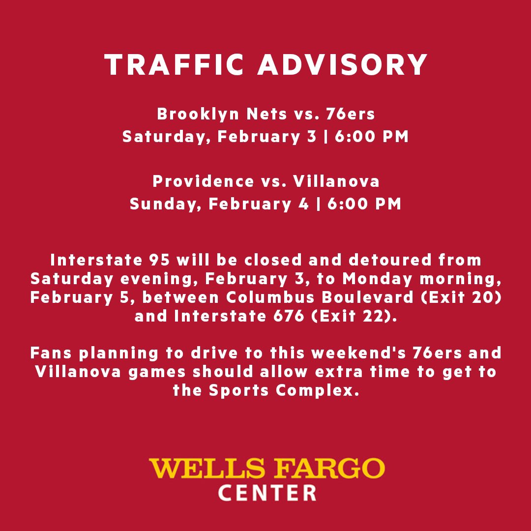Traffic advisory for fans attending this weekend’s 76ers and Villanova basketball games. 🚗