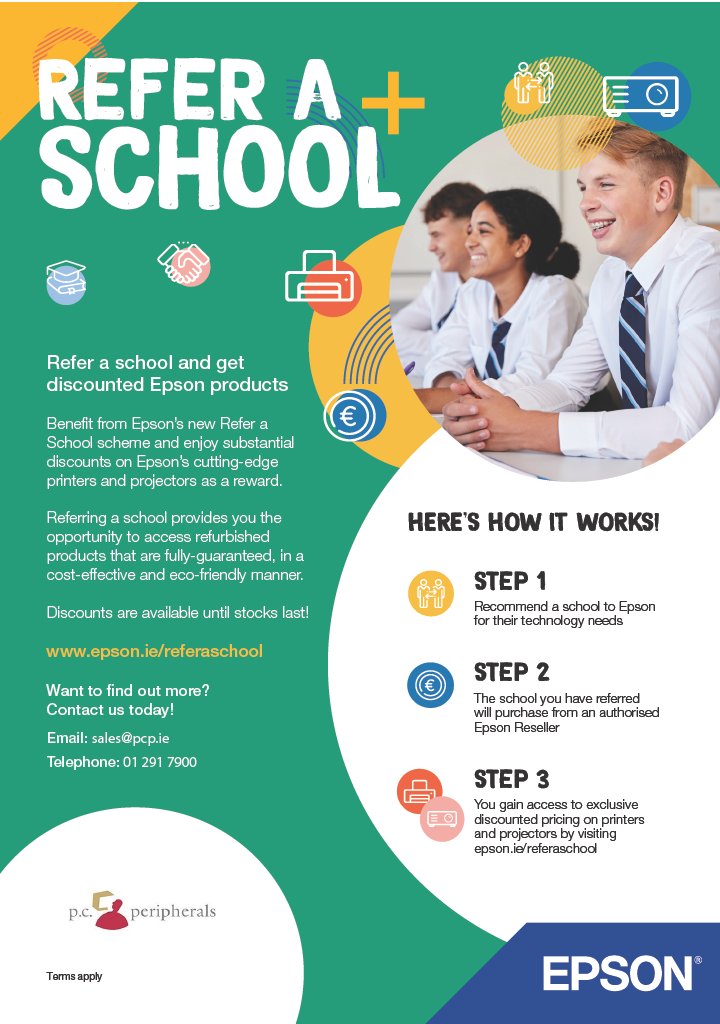 Check out Epson's new Refer a School scheme that gives schools access to exclusive pricing on Epson's innovative technology designed for learning! #edchatie #epson