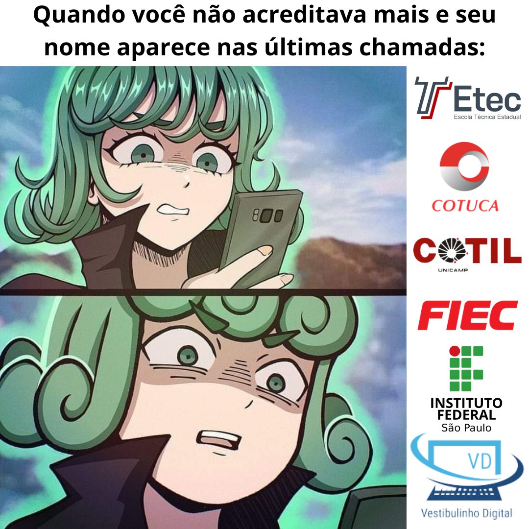 VestibulinhoD's tweet photo. Ahhhhh o ALÍVIOOOO!!!🙏

Surpreendeu até a Tatsumaki 😵‍💫🥲(personagem do universo do anime japonês One Punch Man. Comumente conhecida como Tornado do Terror).

#etec #cotuca #cotil #ifsp #fiec #vestibulinho #vestibulinhoetec https://t.co/ocunsiRSM9