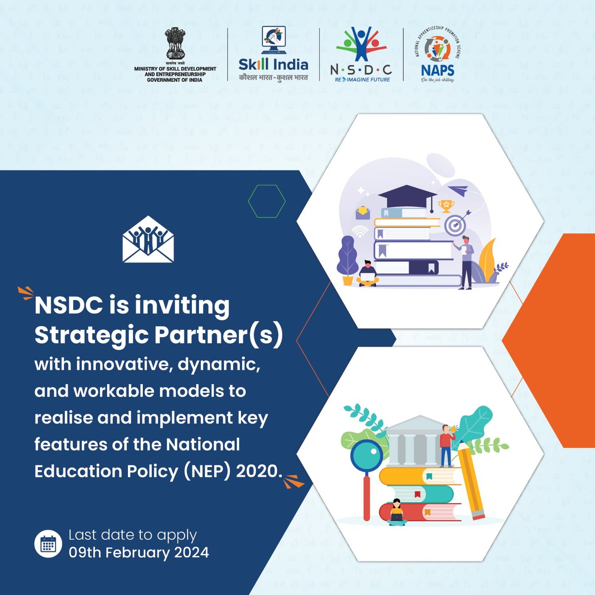NSDC National Skill Development Corporation invites proposals for strategic partnerships with agencies aligning with the National Education Policy 2020.

#NSDC #NEP2020 #EducationPartnership
