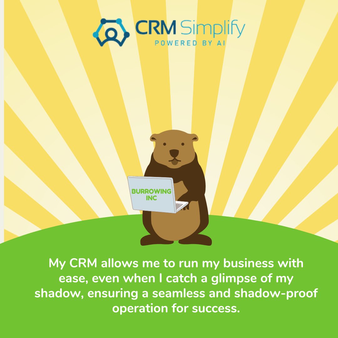 CRMSimplify's tweet photo. With CRM Simplify's Sales Navigator tool, even our furry friend can easily navigate through the CRM landscape to find the ideal solution for his burrow business. Whether he sees his shadow or not, one thing is for certain. Start here: https://t.co/3SCoWYgJfc #groundhog #crm https://t.co/F9XxW29IhQ