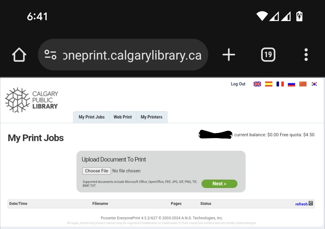 JohnDoritosKane's tweet image. Simplicity triumphs in the Calgary Public Library's online printing portal. It's no-frills and straightforward: log in, upload, and print at any branch. The UI echoes the web's simple days, yet delivers it exactly what's needed, efficiently. #FunctionOverForm #CalgaryLibrary