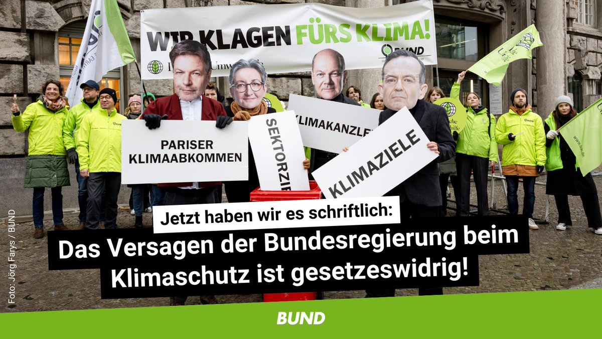 2023 waren wir mit unserer #Klimaklage auf ganzer Linie erfolgreich. Jetzt haben wir das Urteil auch schriftlich: Die #BuReg ist verpflichtet, die #Klimaziele einzuhalten. Sie muss jetzt bei #Gebäuden und #Verkehr mit einem Sofortprogramm nachsteuern!

▶️ bund.net/handeln-sie-ni…