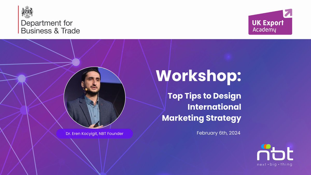 NBT (Next Big Thing) (@nbtdigital) on Twitter photo Our founder, <a href="/z_erenkocyigit/">Dr. Eren Kocyigit</a>, will be delivering a masterclass on the intricacies of developing effective international marketing strategies at the Department for Business and Trade's UK Export Academy. 🇬🇧
For more details: hubs.ly/Q02jDmsB0
#GlobalGrowth Our founder, <a href="/z_erenkocyigit/">Dr. Eren Kocyigit</a>, will be delivering a masterclass on the intricacies of developing effective international marketing strategies at the Department for Business and Trade's UK Export Academy. 🇬🇧
For more details: hubs.ly/Q02jDmsB0
#GlobalGrowth