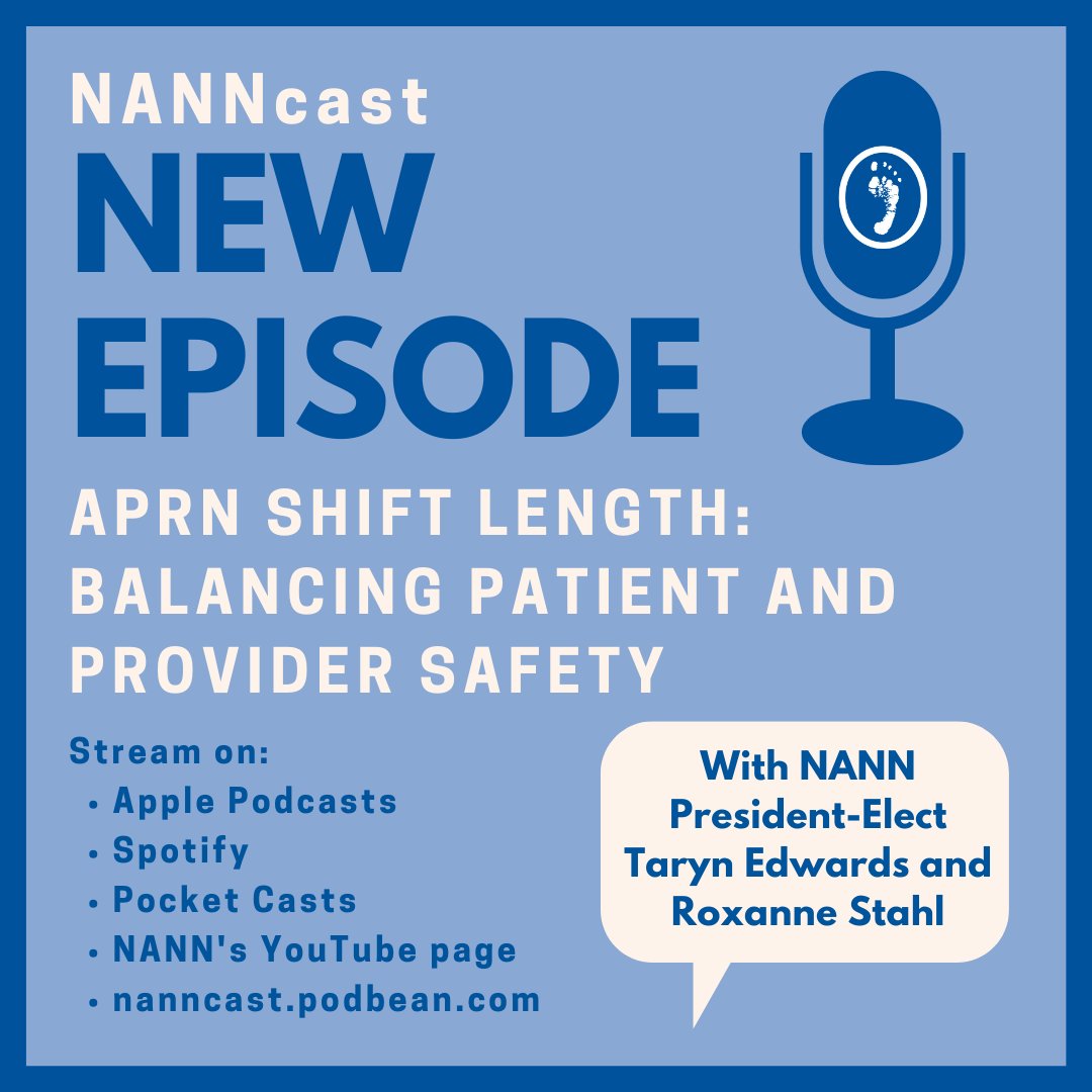 New NANNcast Episode Alert! Join host Jill Beck as she dives into APRN shift lengths and fatigue with NANN President-Elect Taryn Edwards and Roxanne Stahl.

Tune in now: bit.ly/3Sv8jp9.

#NANNcast #APRN #ShiftLength #HealthcareInsights