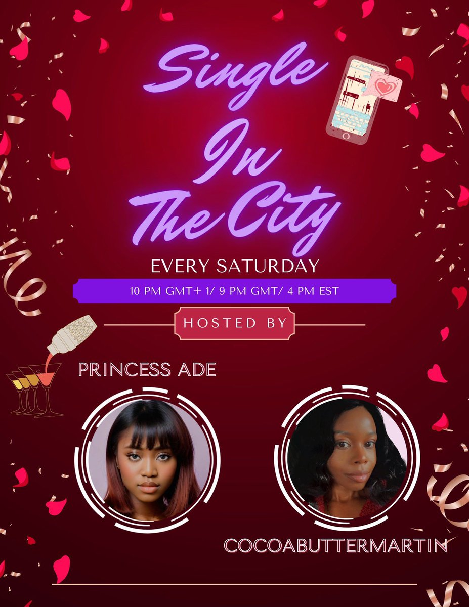 Are you trying to find love 💗 or a new Bae to wear matching sets? Come through every Saturday at 10 PM GMT+1/9 PM GMT /4 pm EST w/ I and my girl @CocoaButterma will be there to receive you. #ValentinesDay #singles #uksingles #nigeriansingles #torontosingles #DatingAdvice…