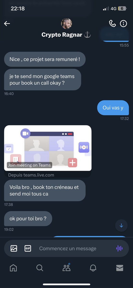DempseyWeb3's tweet photo. 🚨 Lis ce Thread pour ne pas perdre ton wallet 🚨

Hier soir j'ai subi une tentative de Scam!

Un mec me contacte en me disant qu'il aime mon contenu.
Il me dit qu'il travaille sur un gros projet en partenariat avec BingX. 🤥

Il précise que c'est rémunéré et me propose un call.

Jusqu'ici pas trop l'impression d'un Scam mais déjà l'orthographe... 🤮

Je vais pas vous faire le résumé du reste de la conversation vous avez les screens.

Je vais plutôt vous donner des conseils et vous présenter la méthode utilisée.

Ici le but c'était pour lui d'obtenir certains droits sur mon compte Twitter. 👇