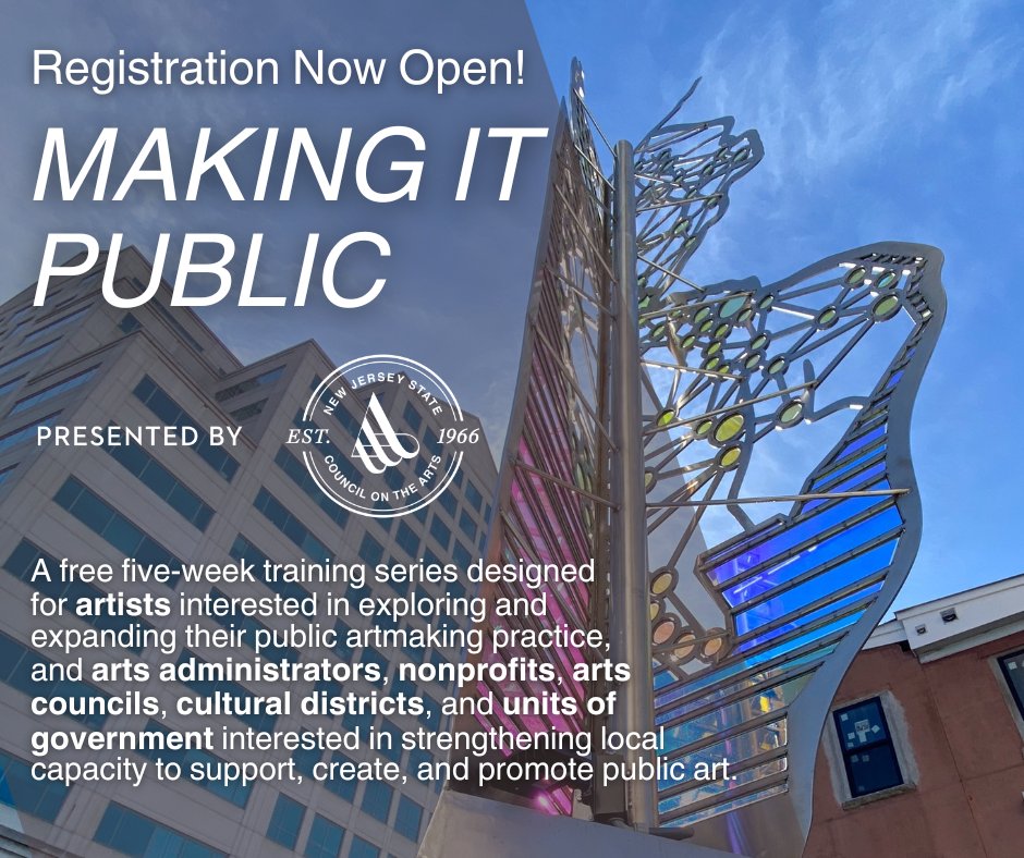 Making It Public is a free training series for artists interested in expanding their public artmaking practice, and administrators interested in strengthening local capacity to support, create, and promote #PublicArt. Register here: conta.cc/3w6M7bW #NJarts @4castpublicart