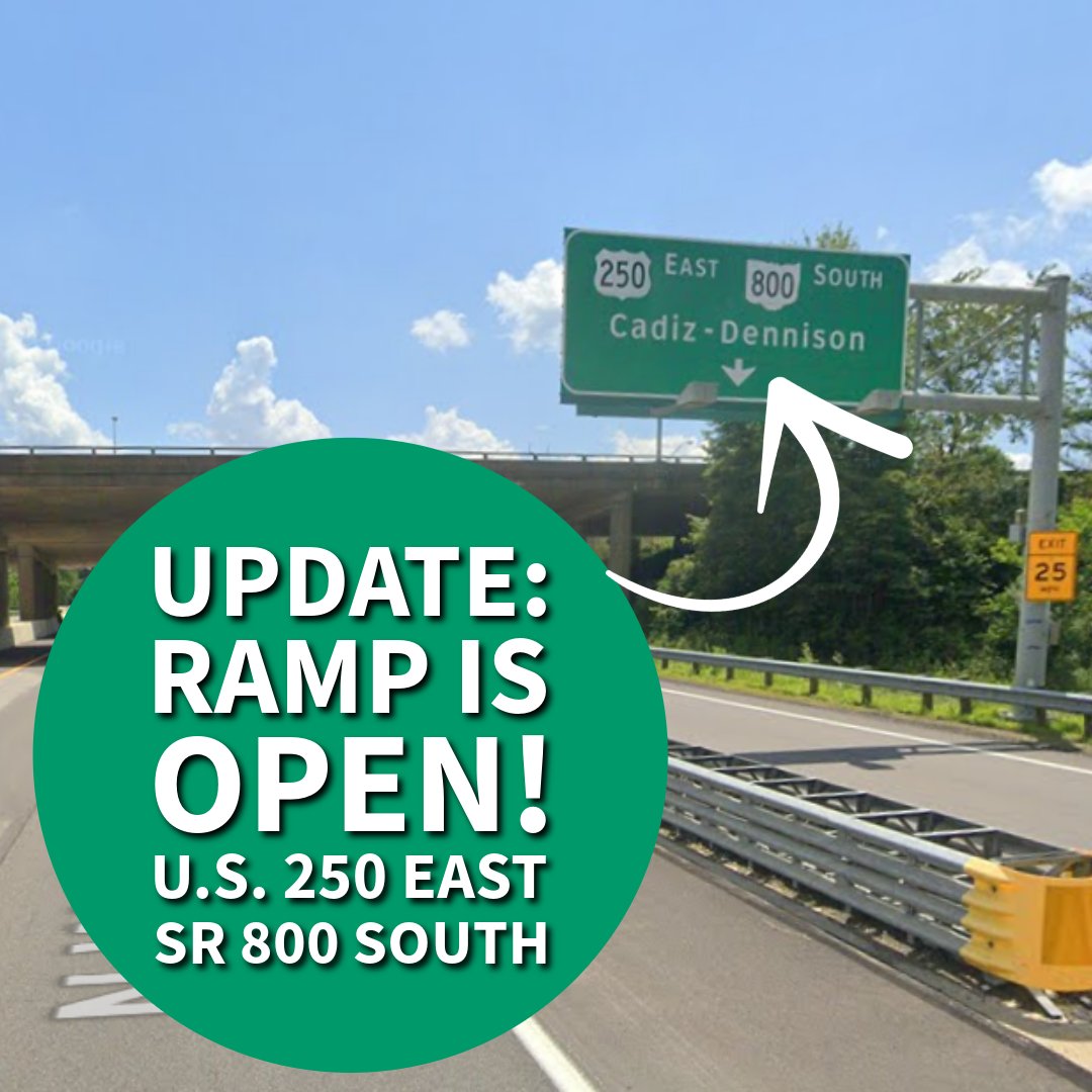 ODOT_EasternOH's tweet photo. The U.S. Route 250/SR 800 south ramp is now open to traffic in Uhrichsville. The ramp was closed earlier this week for bridge repair work. https://t.co/Rxgd2hb1Q9
