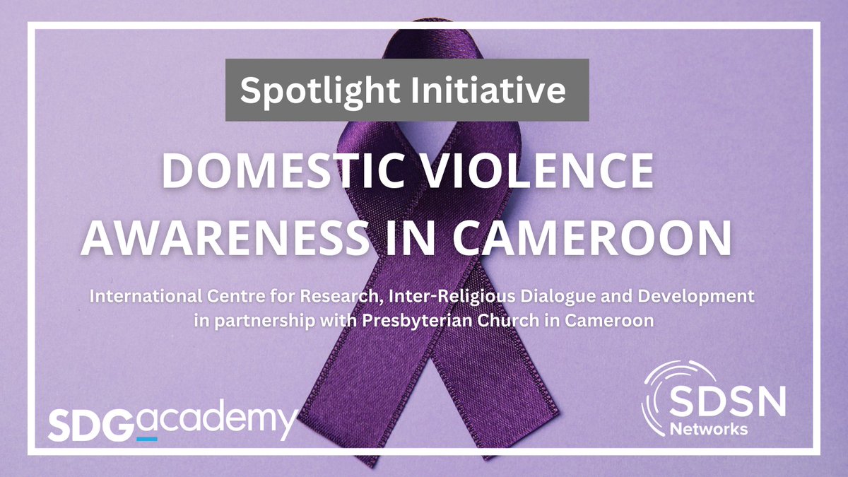 UNSDSN's tweet photo. 🌍 Watch the latest SDSN #spotlightvideo!

The International Centre for Research, Inter-Religious Dialogue, and Development teams up with the Presbyterian Church in Cameroon to say "No to Domestic Violence." 🤝💜
Learn more👉 https://t.co/4ZJBwpCfT1
@SDG_Academy 
@KerkinActie https://t.co/yOpe9FeTCP