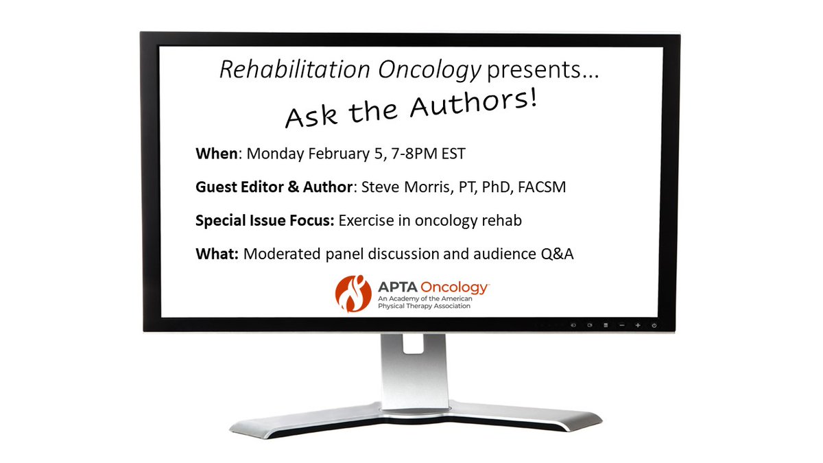 🚨 Don't miss our next Ask the Authors on Monday!! 🚨

This SPECIAL edition will feature January's special issue Guest Editor, Dr. Steve Morris. 

We'll be talking all things #ExerciseOncology!

Register today: ow.ly/nh7V50QtjFc

<a href="/APTAOncology/">APTA Oncology</a>
