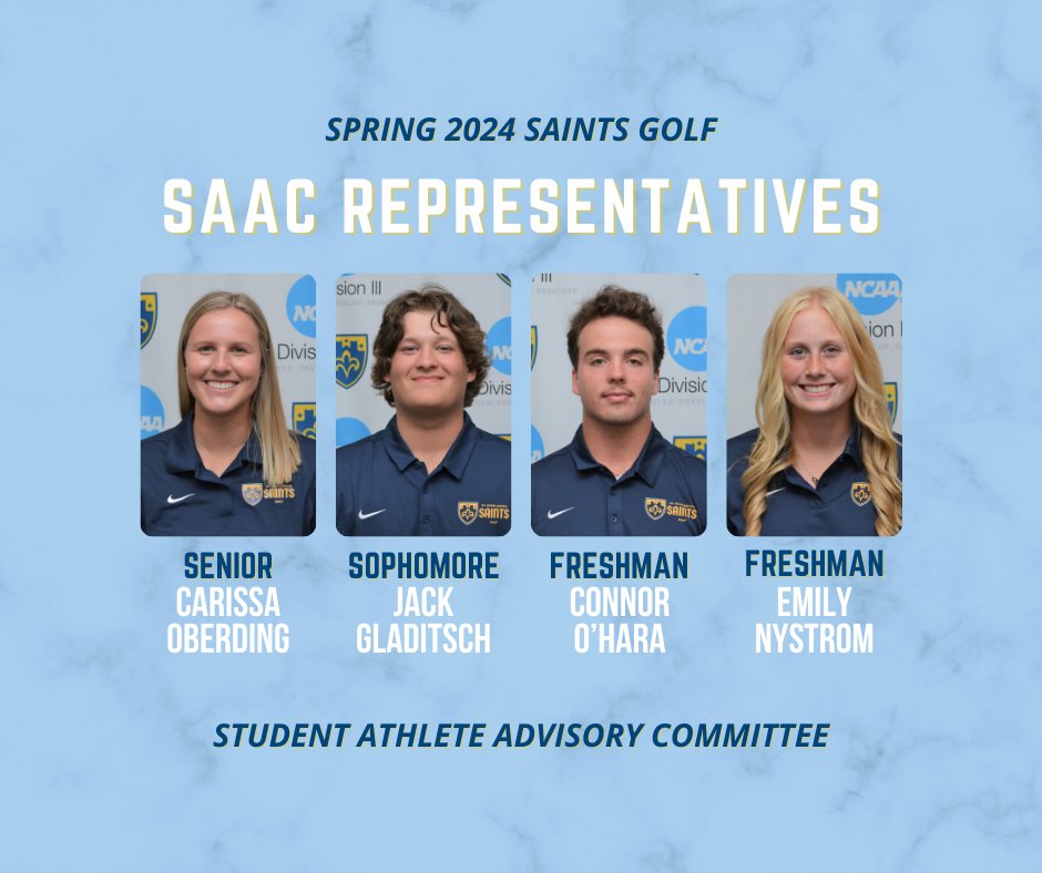 CSSsaintsgolf's tweet image. Introducing the representative for the Saints Men&apos;s &amp;amp; Women&apos;s Golf Teams on the Student-Athlete Advisory Committee! @css_saac 

@carissaoberding, @jack_gladitsch, @conn0hara, @nystrom_emily 

#studentathleteadvisory #studentathletes #csssaints #saintsgolf #miacathletics