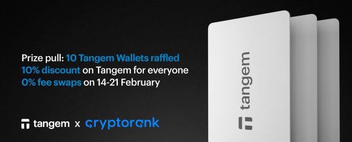 Tangem (@tangem) on Twitter photo We are excited to announce our collaboration with <a href="/CryptoRank_io/">CryptoRank.io</a> and the fantastic offers we have in store for you:
- 10 Tangem Wallets will be awarded to the lucky winners.
- All participants who do not win can avail of a 10% discount on their Tangem Wallet purchase using the We are excited to announce our collaboration with <a href="/CryptoRank_io/">CryptoRank.io</a> and the fantastic offers we have in store for you:
- 10 Tangem Wallets will be awarded to the lucky winners.
- All participants who do not win can avail of a 10% discount on their Tangem Wallet purchase using the