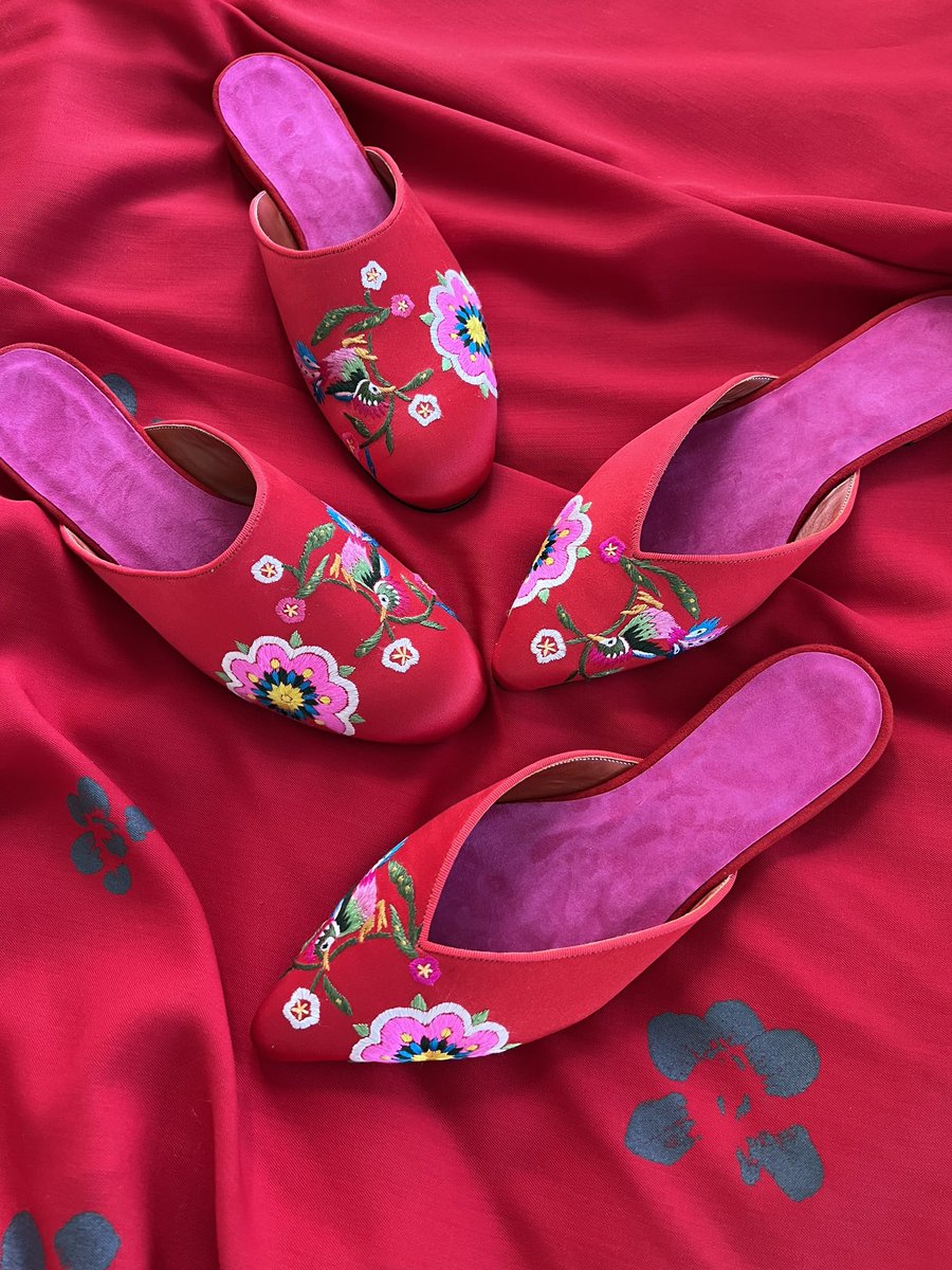 Red Strap custom-made flat mules from Suzhou Cobblers.