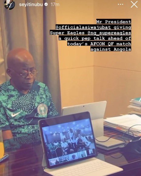 Danqasaa's tweet photo. President Tinubu encouraging the Super eagles ahead of their match tonight https://t.co/UAZDTq6VuU