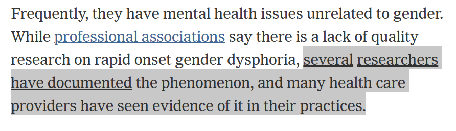 assignedmedia's tweet image. Reading the NYT thing now. I try to give cisgender mainstream writers the benefit of the doubt, but I don&apos;t think it&apos;s possible here. Paul writes &quot;several researchers have documented&quot; ROGD and links to Lisa Littman twice in the three links.