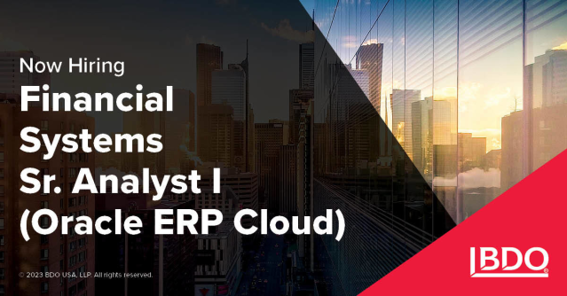 Have a knack for optimizing financial systems and processes? @BDO_USA is now hiring a Financial Systems Sr. Analyst I (Oracle ERP Cloud). Learn about the firm, the position, and more. #NowHiring #OracleERP bit.ly/3SrfFbO