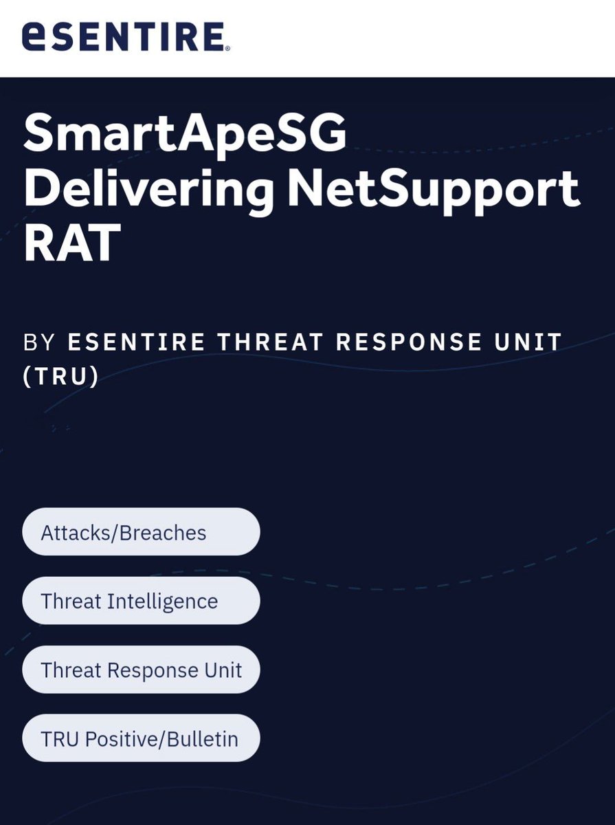 AndySvints's tweet image. #SmartApeSG Delivering #NetSupport #RAT by @esthreat
•malicious #PowerShell script exec traced to end-user visiting compromised webpage which served a fake browser update #ZIP containing Update_browser_17.6436.js
buff.ly/3u7rtbi
#Malware #Research #AndySvints #InfoSec