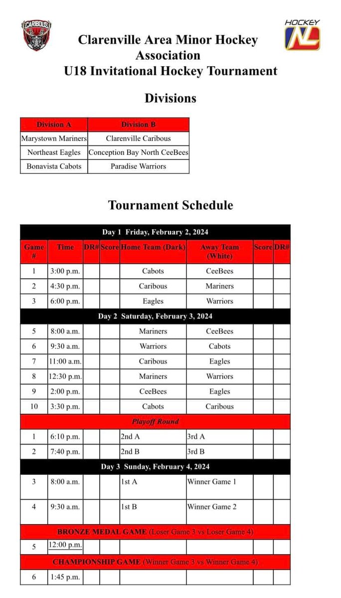 U18B Eagles are on the road again this weekend …. Looking forward to a great tournament hosted by  <a href="/cvillecaribous/">Clarenville Caribous</a>.  Safe travels 🚙🚗