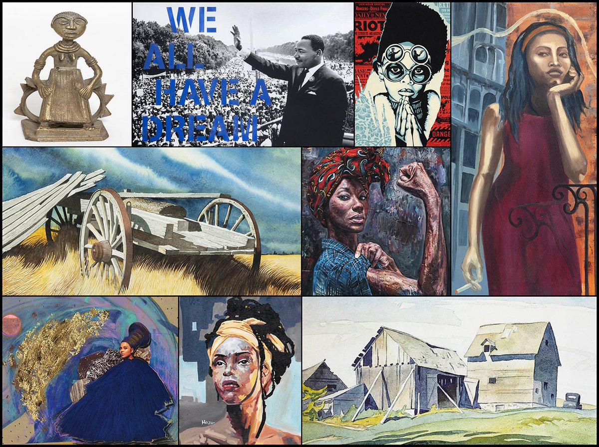 SaskatchewanNAC's tweet photo. Our Black History Month Art Auction is on now. Over 150 artworks, and over half with proceeds to two Black-focused #Saskatchewan charities. #BHM #BHM2024 #BlackHistoryMonth #saskatchewanartist #saskart #bhmcanada @SACHMSK @SageHillWriting https://t.co/QqzAAVcIJB https://t.co/cBo5tQpXkk