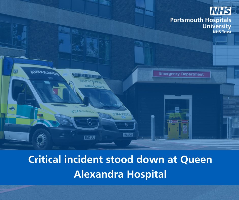 PHU_NHS's tweet photo. Thanks to the hard work of all involved, we are today (Friday 2 February 2024) standing down the critical incident at Portsmouth Hospitals University NHS Trust (PHU).
 
Please read more on our website - https://t.co/1du1HRWxH4 https://t.co/hiPuK6DXbD