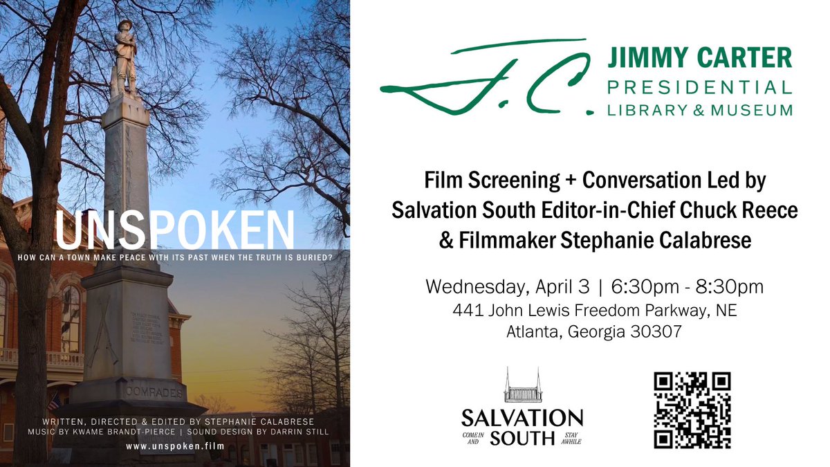 DocFilmUNSPOKEN's tweet photo. Join us for a special screening hosted by @CarterLibrary w/conversation to follow lead by @chuckreece of @salvationsouth1 &amp; filmmaker @littlepurplecow. Reserve your seat now for this free event: https://t.co/QuHWvZ3ww8 https://t.co/aFNSN3BsE9