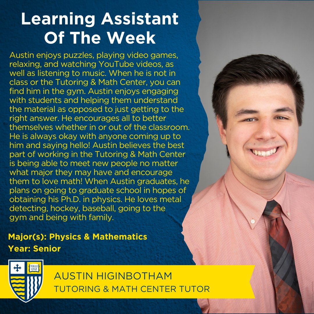 MCMathCenter's tweet photo. Hello Everyone!
Congrats Austin for being selected as a Learning Assistant of the week. https://t.co/zoyD7gT9fO