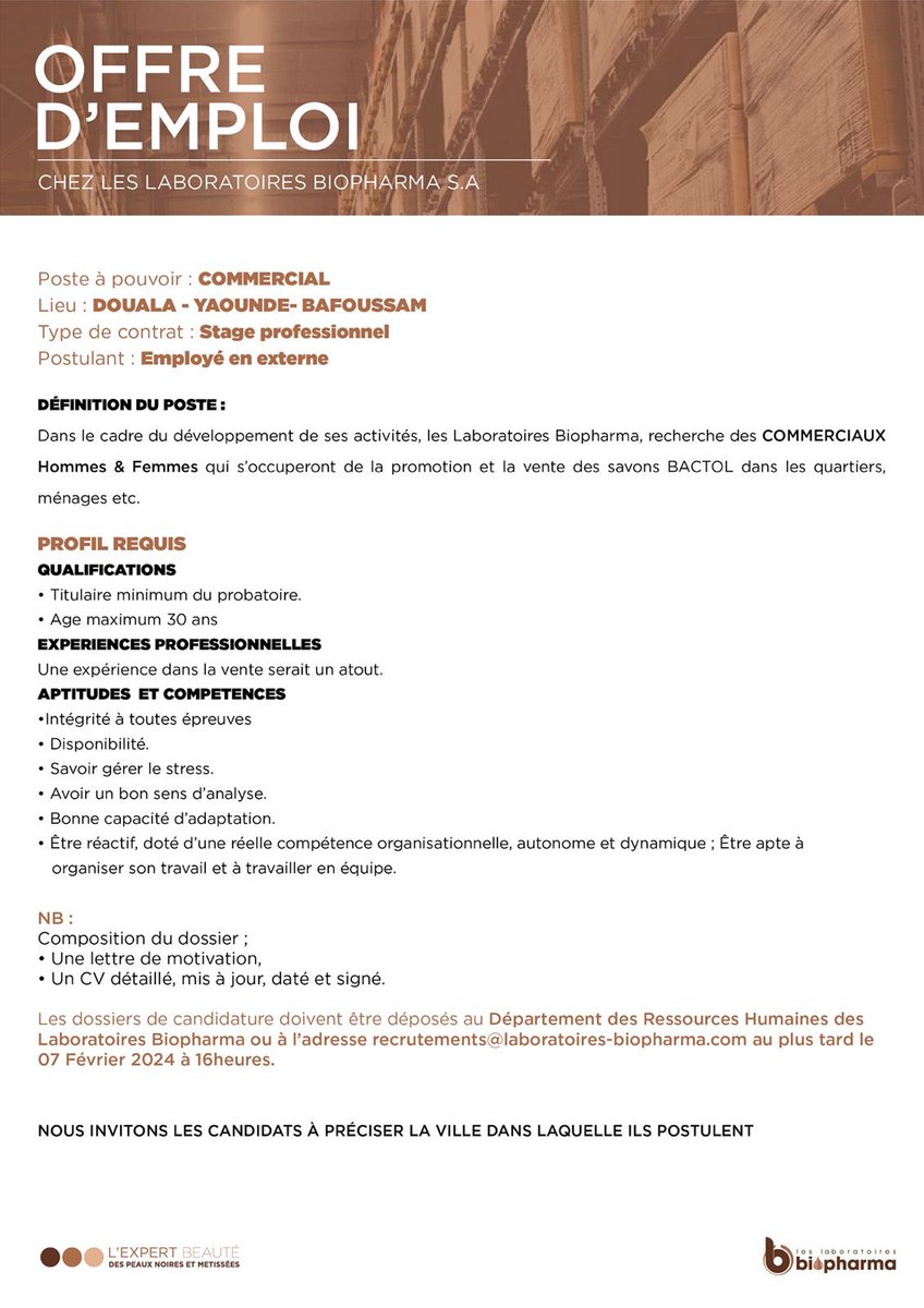 🚨Alerte Recrutement 🚨
Vous correspondez au profil recherché ? Faites nous parvenir votre dossier.
#recrutement #jobalert #Yourbeautyourduty