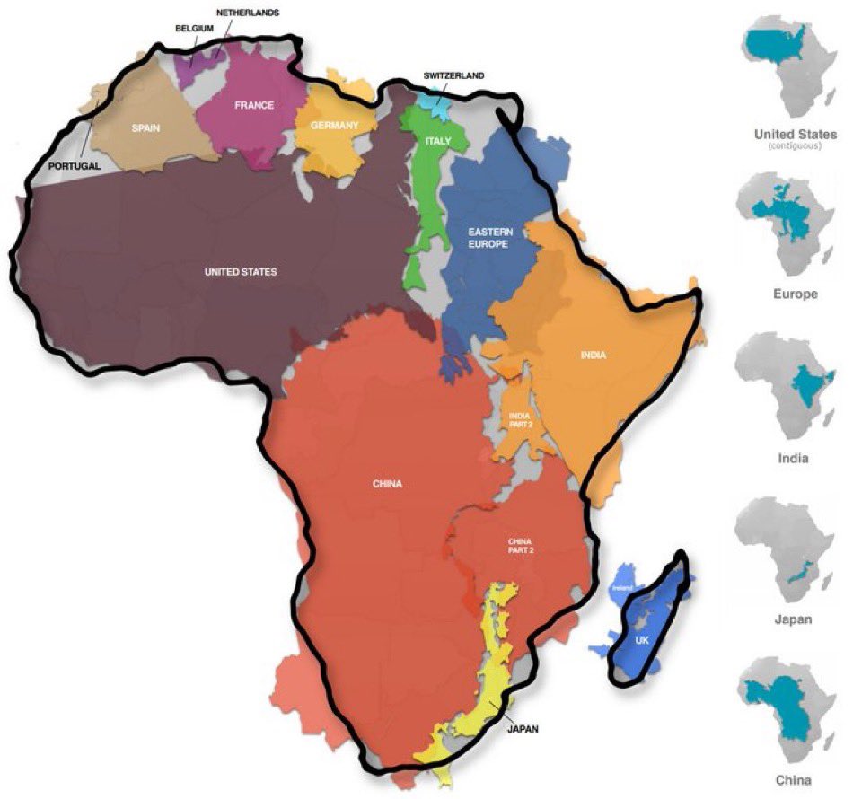 BrightInsight6's tweet image. Most people do not realize just how unbelievably massive the African Continent is 😱