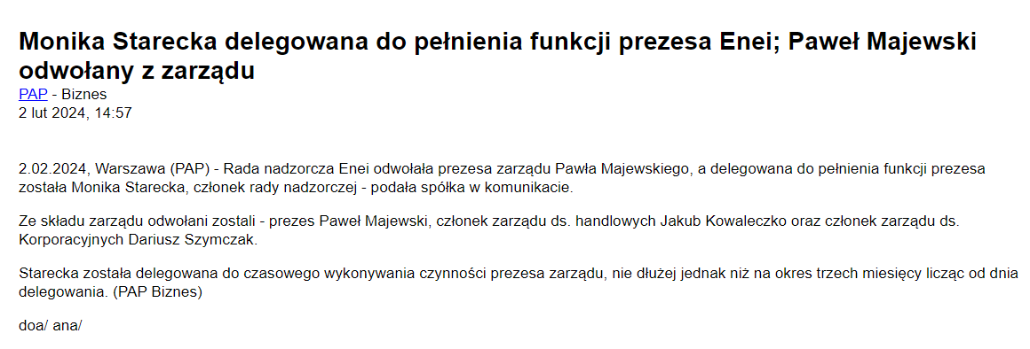 Wygląda na model działania, który będzie teraz wdrażany we wszystkich ważnych spółkach skarbu, w tym PKO BP, PZU. Rada nadzorcza deleguje swojego członka do tymczasowego pełnienia funkcji prezesa do czasu wyłonienia w konkursie nowego szefa spółki. Model znany chociażby z BOŚ.