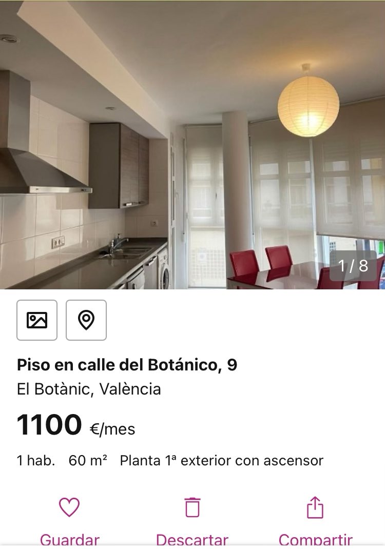 Mi antiguo piso ya está en alquiler. En septiembre pagaba 690 euros y mi casero me dijo que no era rentable para él, intento subírmelo a 850 pero le dije que era ilegal. Al final consiguió que me fuese. Ahora está por 1100.