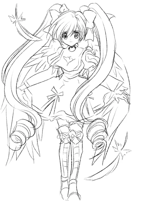 間に合わなそうだからまたの機会にしようかと思ったけど、ミルも描いちゃった。ざっくりぬり絵にどうぞ😊 #ツインテの日 #チャームエンジェル