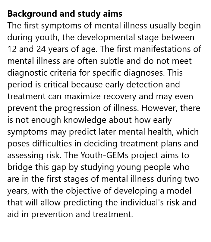 Understanding genetic and environmental interactions in youth mental health

Read about the <a href="/YouthGems/">Youth GEMs</a> study registered at #ISRCTN

#SNMentalHealthResearch

isrctn.com/ISRCTN17131459