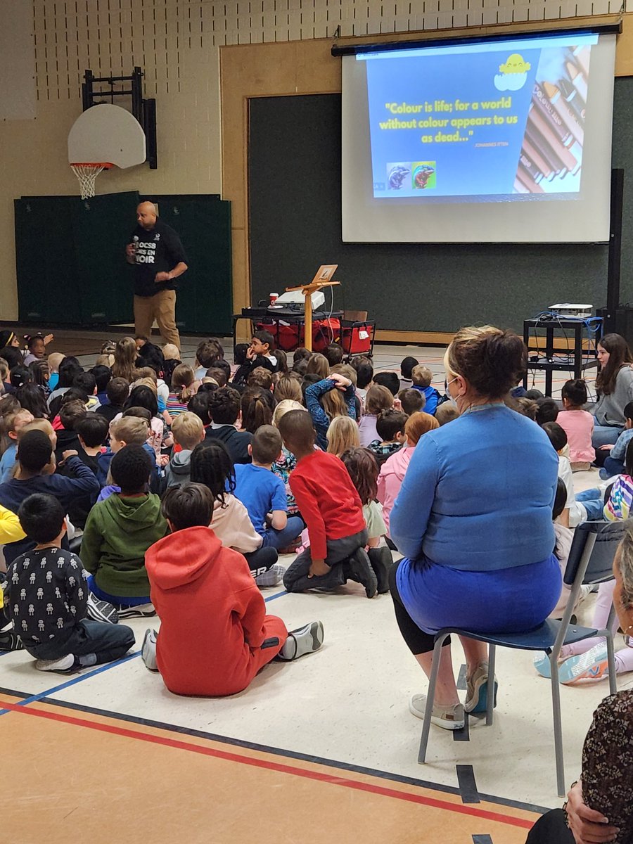 RobMore629's tweet photo. @StStephenOCSB welcomed @AubreyNoronha Wednesday and learned the three truths of skin colour are many, beautiful, and kin colors! #Whatsupfam? Thank you Aubrey for helping spread hope.#ocsb https://t.co/GXJaXFv5Pa