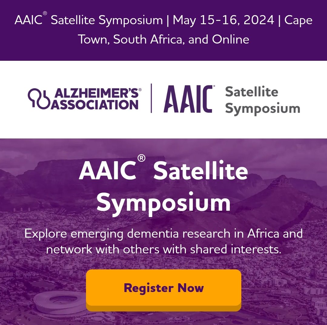 Join us at the Alzheimer’s Association International Conference® (AAIC& Satellite Symposium) in Cape Town, South Africa, on May 15-16, 2024. Submit your abstract for a chance to win a travel fellowship covering registration, airfare, and housing. alz.org/satellite-symp…