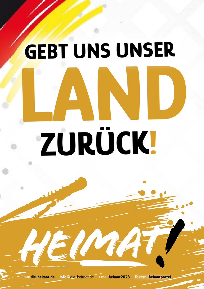 Wir verteidigen unsere #Heimat!
Und wann Du?

Werde jetzt #Heimatschützer!

Kontakt: Interessenten@die-heimat.de 

Folgt der #Heimat 🇩🇪 bei #Telegram!
t.me/heimat2023 

#DieHeimat #Vaterland #Deutschland #SchwarzRotGold