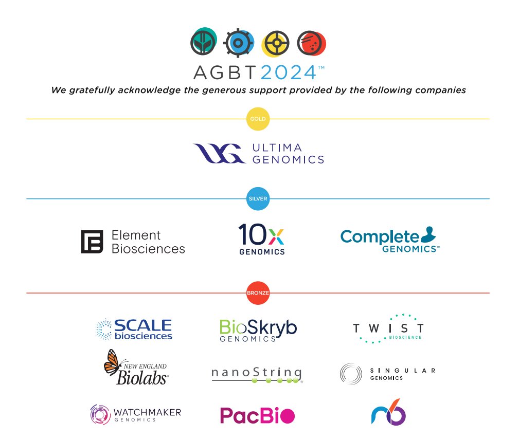 Our sponsors bring the best of the best to @AGBT! Don't miss what's in store on the Promenade this year! @UltimaGenomics @ElemBio @10xGenomics @CompleteGenomic @scalebio @NEBiolabs @WatchmakerGeno1 @bioskryb @nanostringtech @PacBio @TwistBioscience @SingularGenomic #AGBT #AGBT24