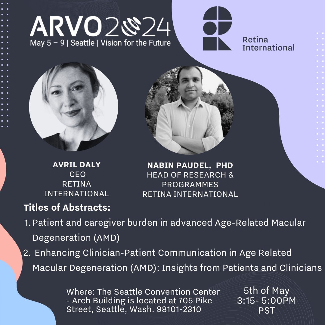 👁️This year, ARVO has accepted Avril Daly's and Dr. Nabin Paudel's abstracts; we are excited to announce that they will be flying out this year to Seattle to showcase our work for patients and caregivers of AMD. 🫡